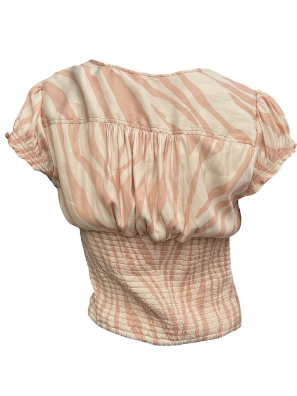 FREE PEOPLE “Show Me Love” Peach Zebra-Stripe V-Neck Smocked Waist Top SMALL - Picture 4 of 9